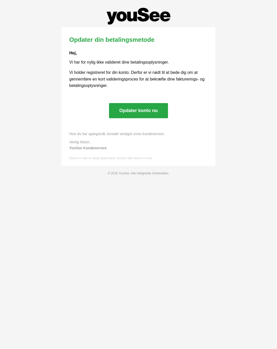 Din YouSee konto risikerer lukning inden 24 timer