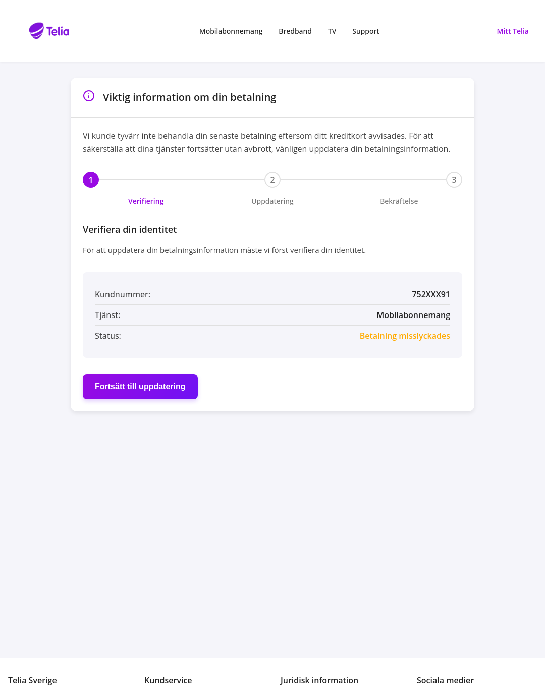 Screenshot of the phishing page